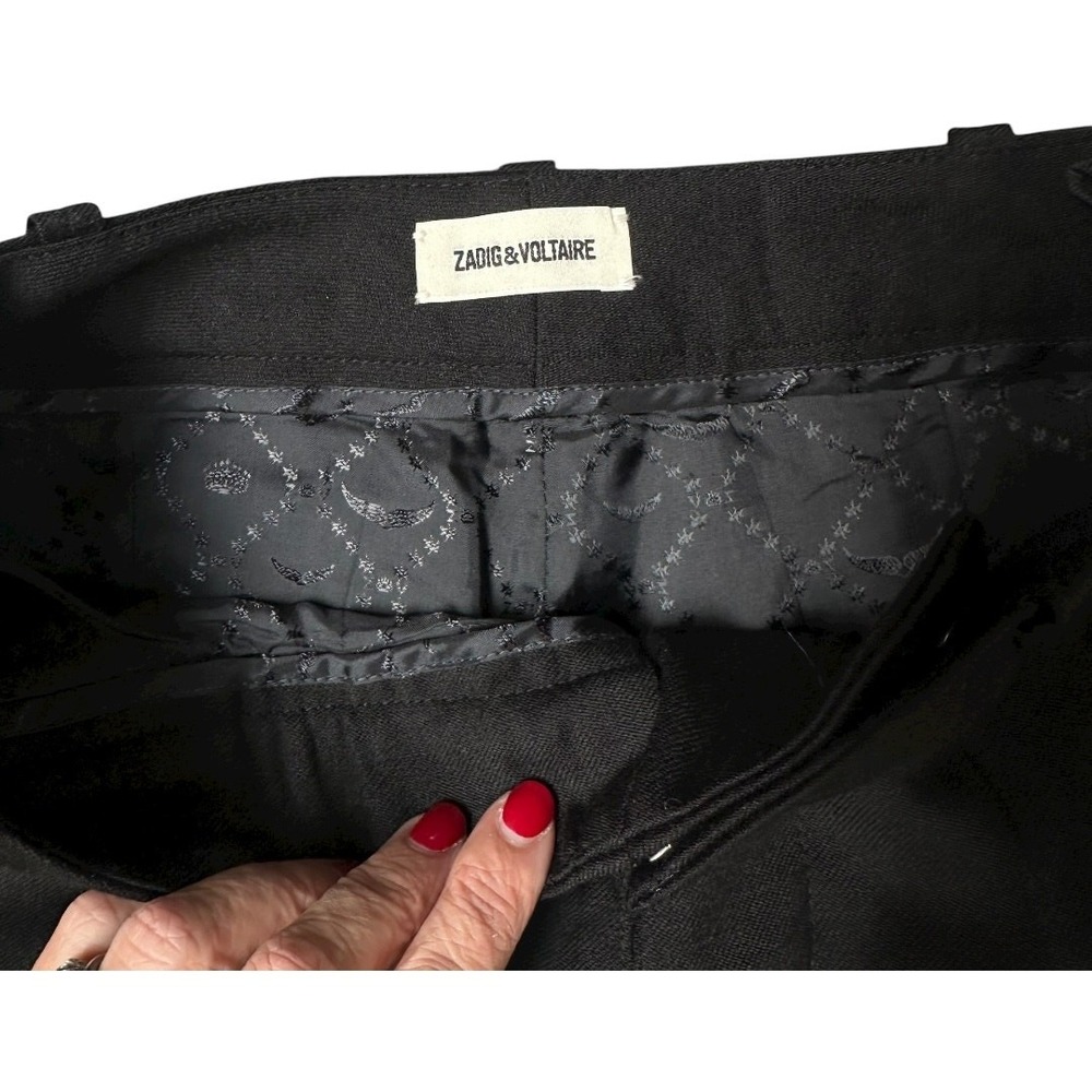 ZADIG & VOLTAIRE Prune Agrafes Trouser Pants Metal Staples Accent Black Sz 34/2 - Picture 6 of 7
